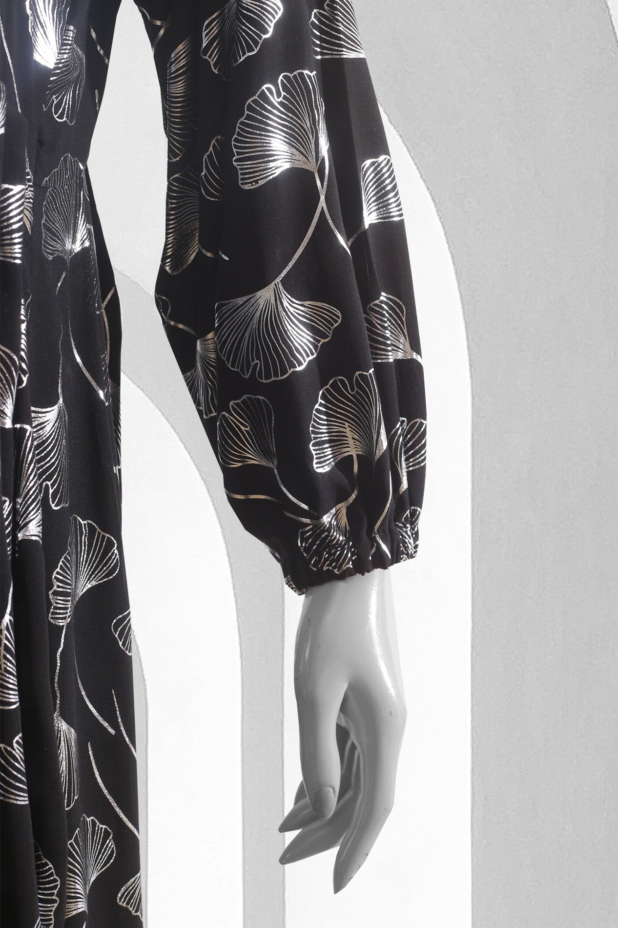 Silver Leaf Elegance Black Linen Maxi Top - Stitched