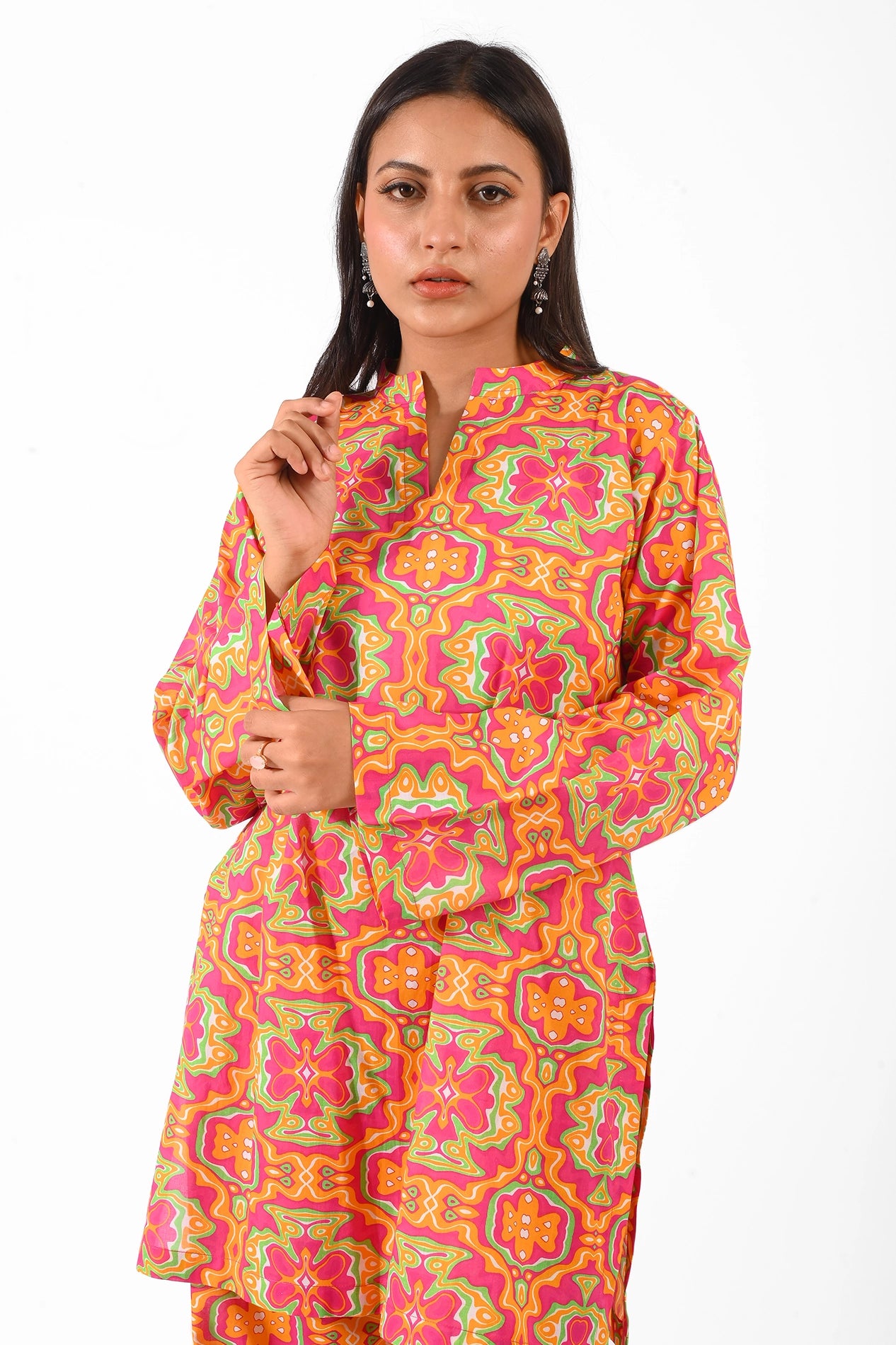 Another detailed look of the outfit from the front, with the model posing confidently, showcasing the bright patterns and fine stitching BOLDSTEP BOLDSTEP.PK