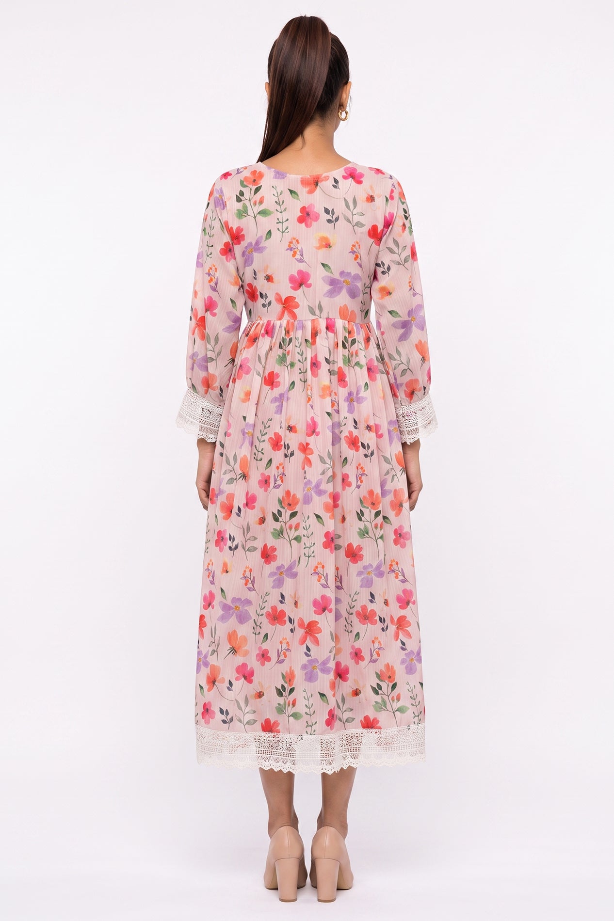 Dusty Pink Lace Floral Swiss Bana Dora Maxi Dress