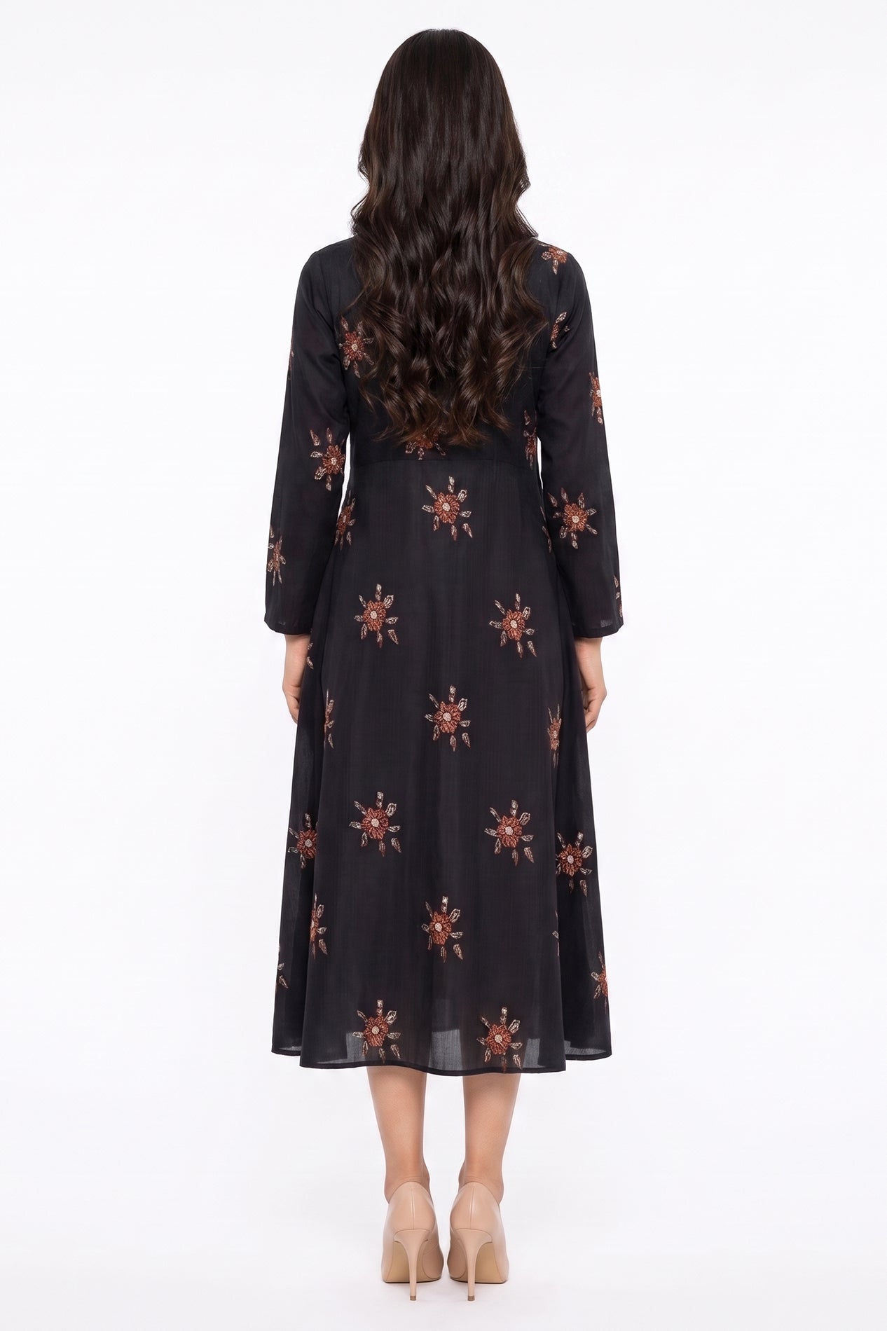 Black Rust Floral Swiss Bana Dora Maxi Dress