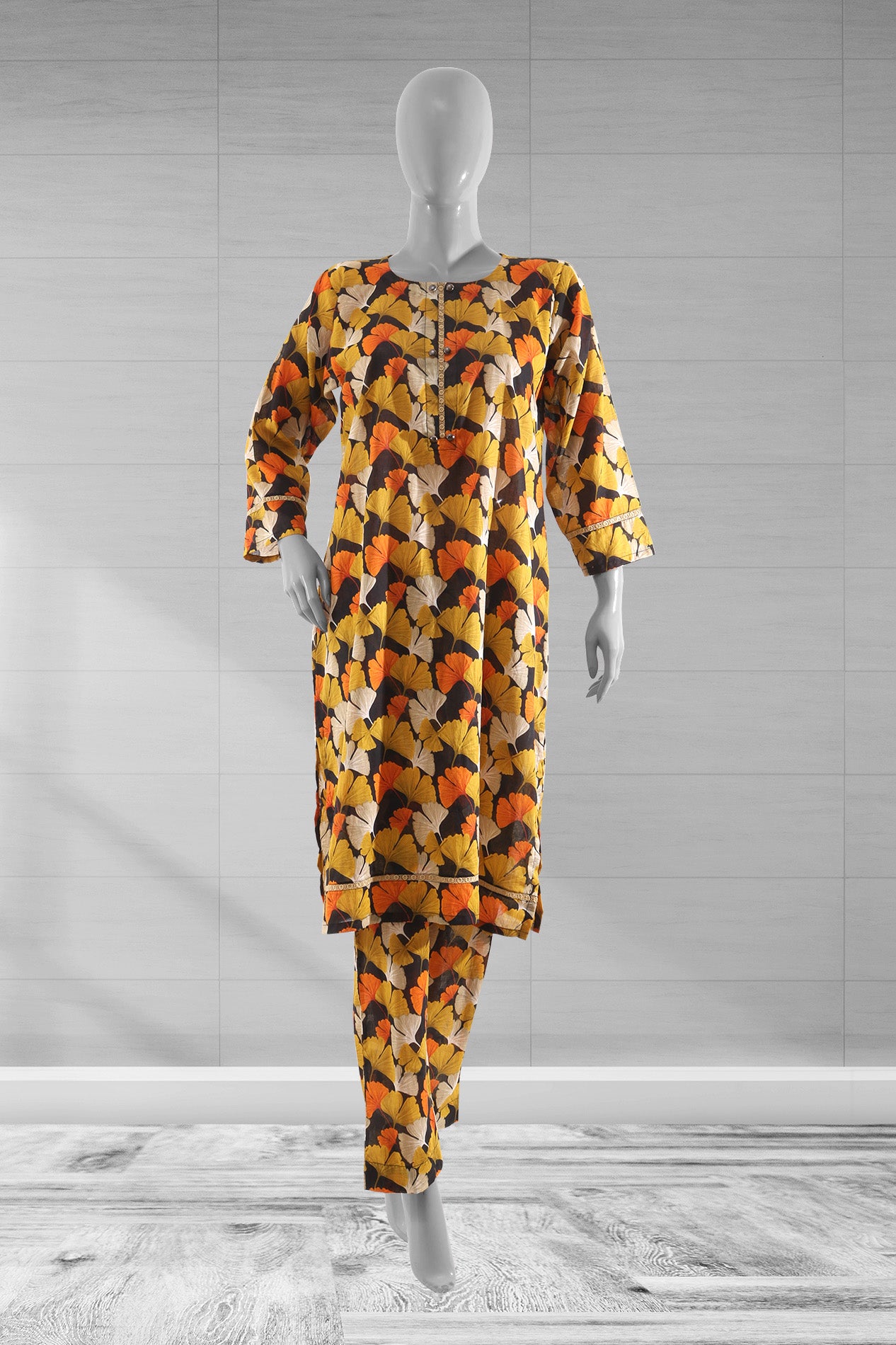 Sunset Blooms Lace 2Pcs Dress - Vibrant floral print on black base with lace details