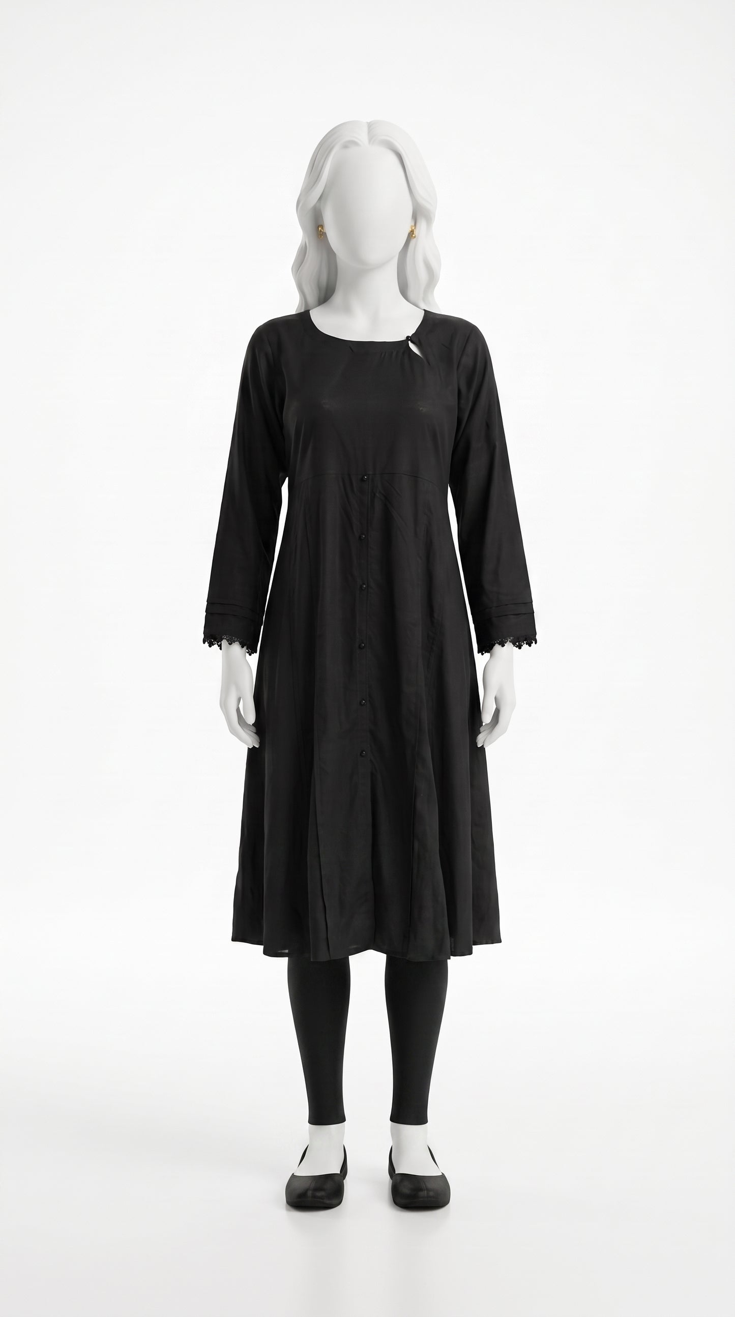 Black coat button maxi