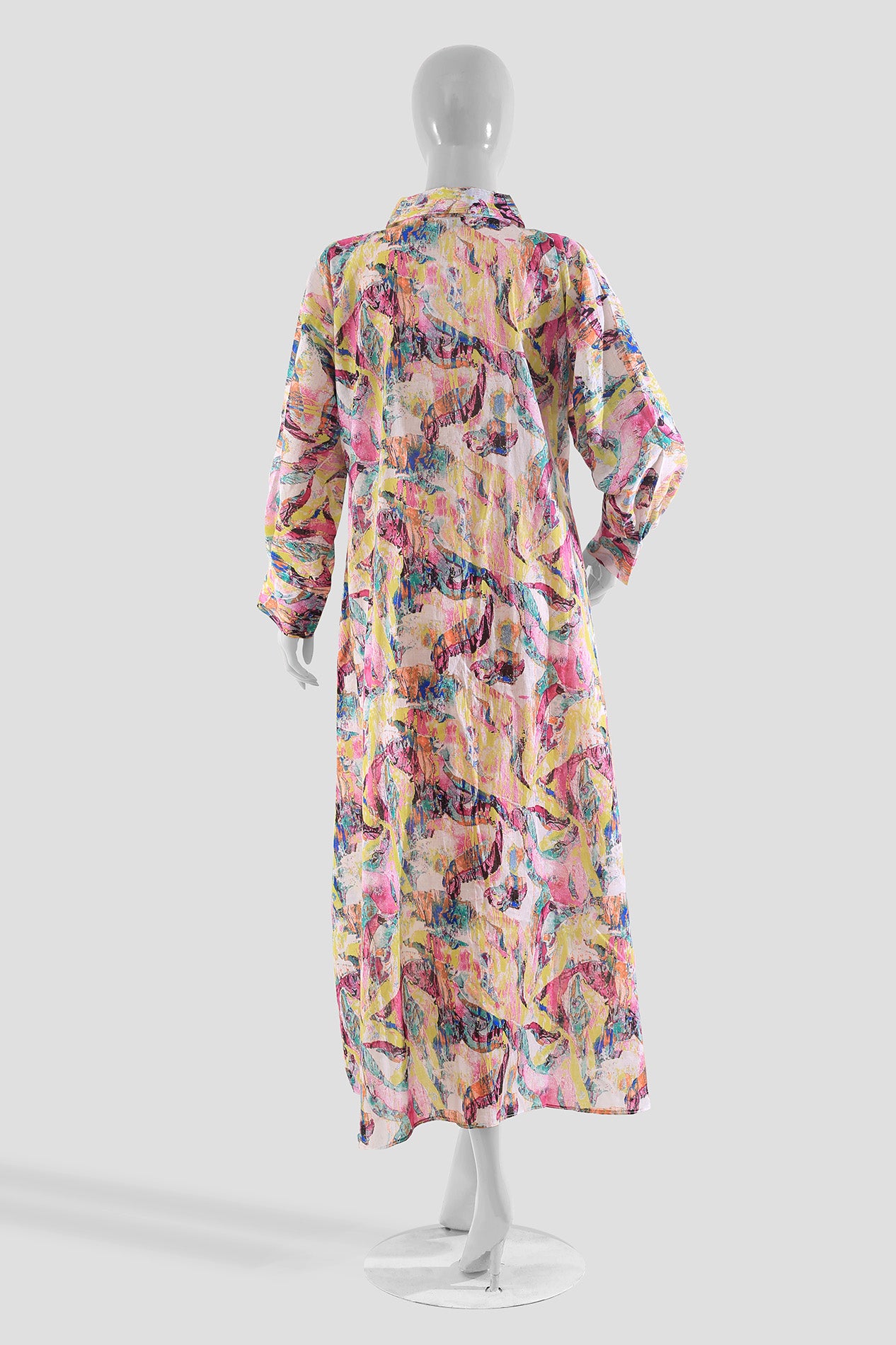 Vivid Strokes Abstract Front-Open Maxi Dress - Multi-Color - Women's Fashion