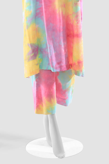 Tie & Dye Radiance Two-Piece Set - Pinkish, Purple, Yellow, and Cyan - Women's Fashion