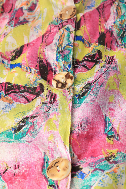 Vivid Strokes Abstract Front-Open Maxi Dress - Multi-Color - Women's Fashion