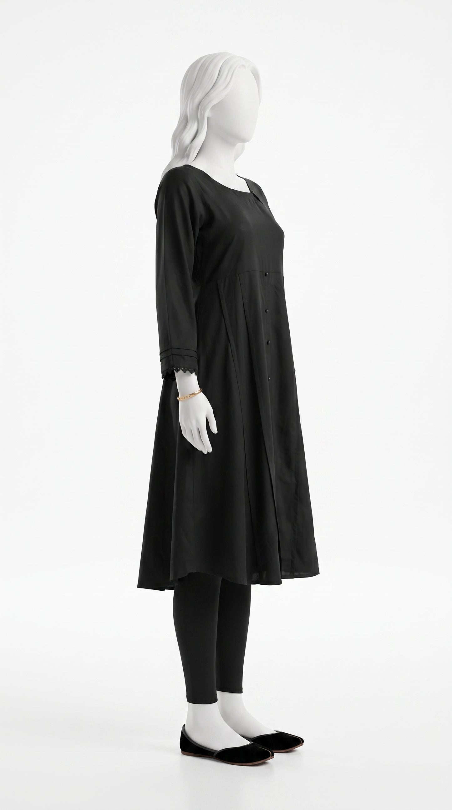 Black coat button maxi