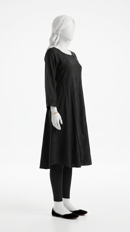 Black coat button maxi