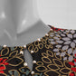 Midnight Blossom Pearl Lace 2Pcs Dress - Multi-leaves and flower print on black base with pearl lace details