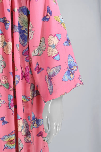 Pink Butterfly Printed Linen Dress
