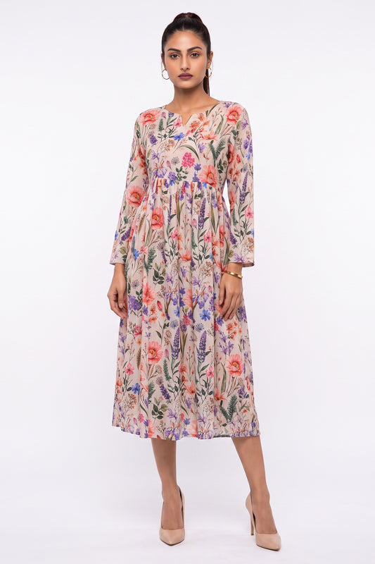 Beige Meadow Botanical Swiss Bana Dora Maxi Dress
