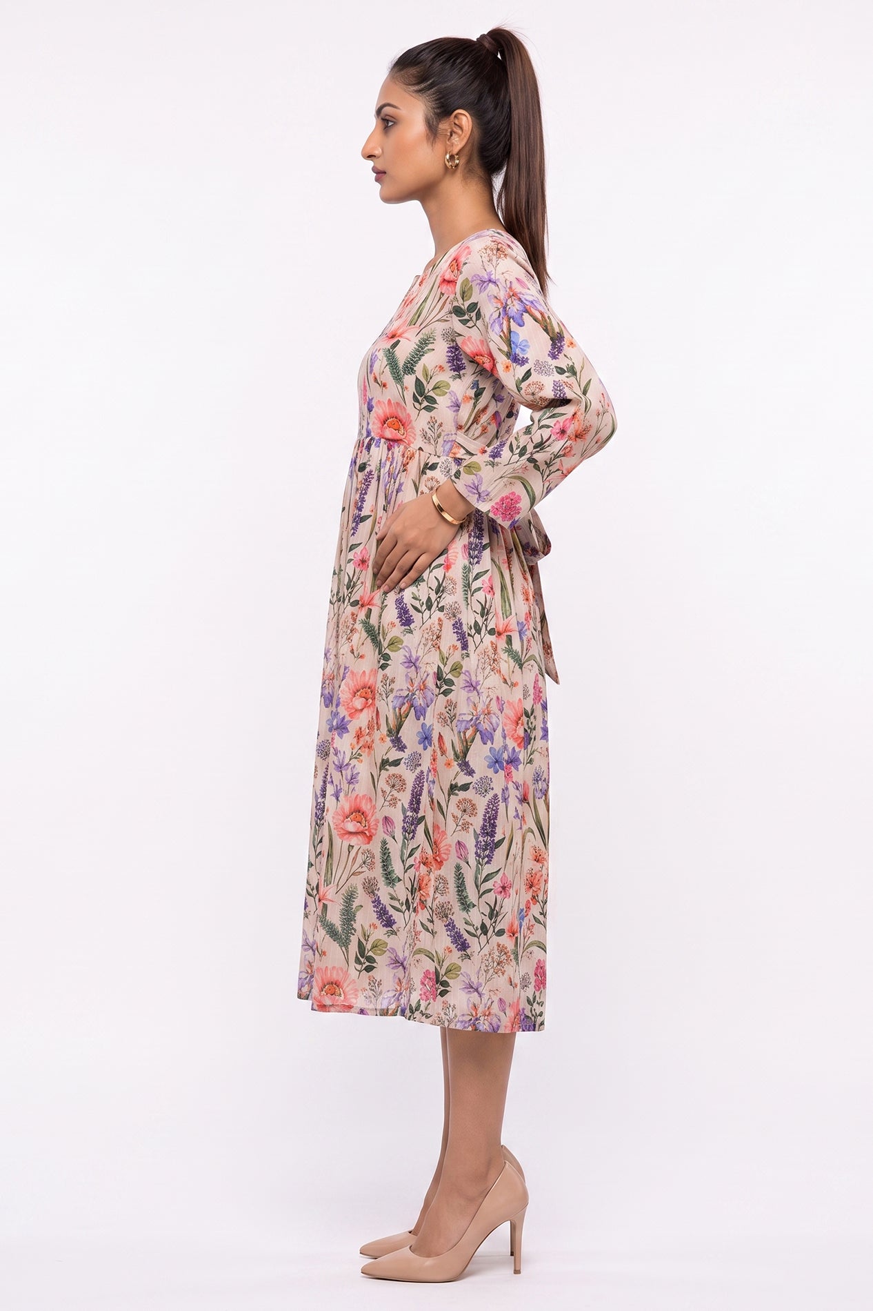 Beige Meadow Botanical Swiss Bana Dora Maxi Dress