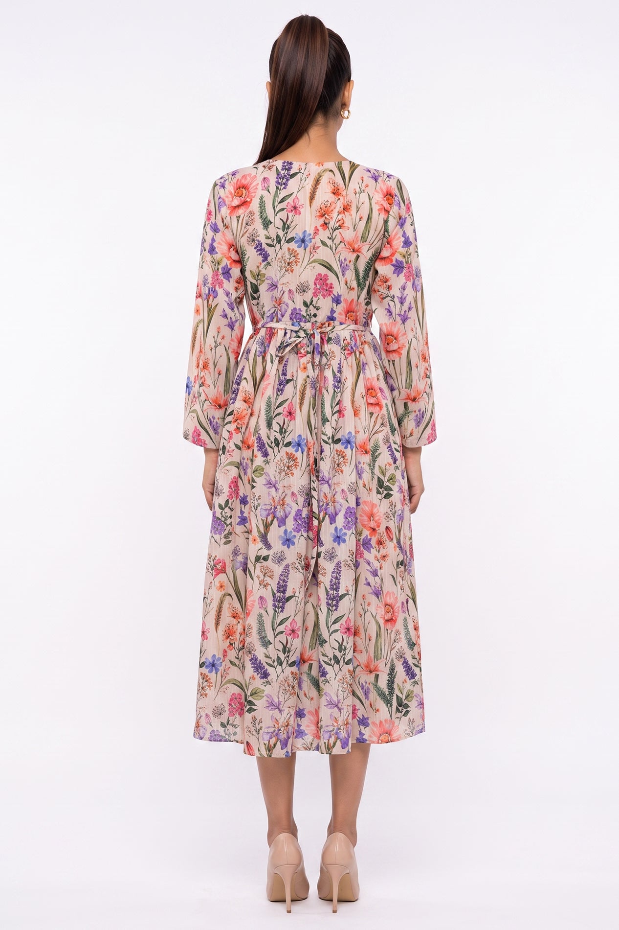 Beige Meadow Botanical Swiss Bana Dora Maxi Dress