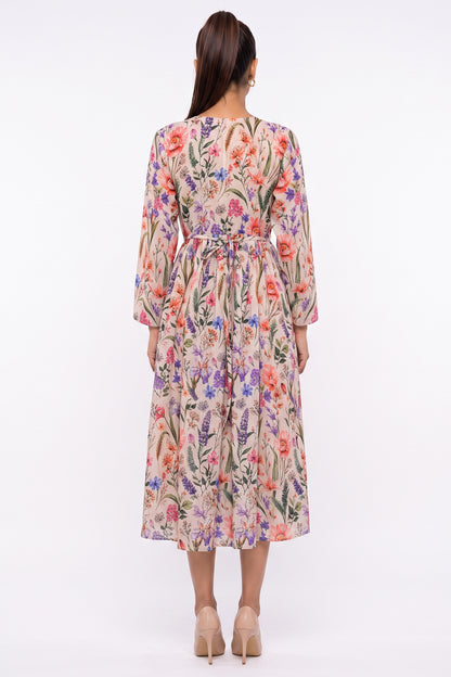Beige Meadow Botanical Swiss Bana Dora Maxi Dress
