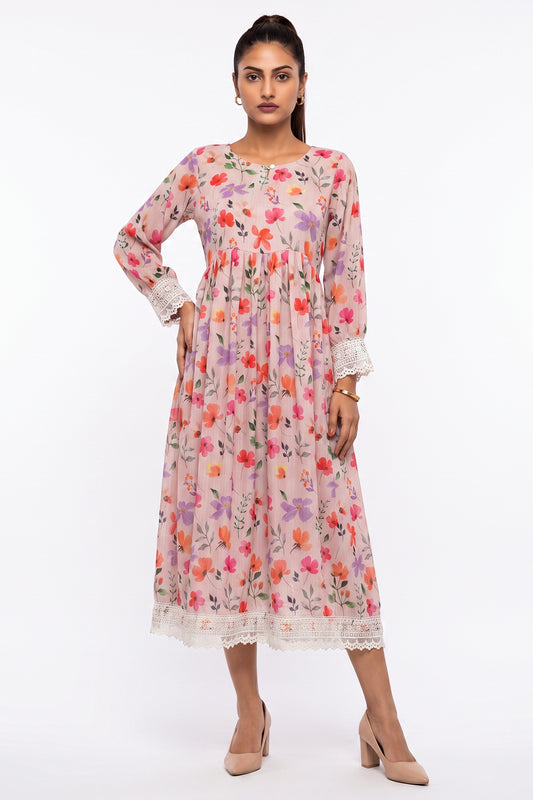 Dusty Pink Lace Floral Swiss Bana Dora Maxi Dress