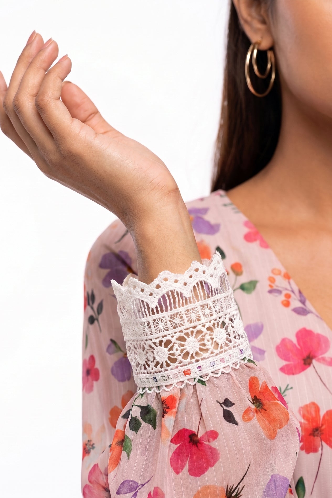 Dusty Pink Lace Floral Swiss Bana Dora Maxi Dress