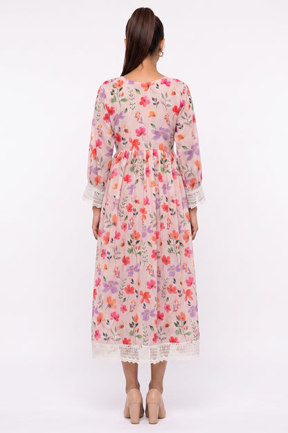 Dusty Pink Lace Floral Swiss Bana Dora Maxi Dress