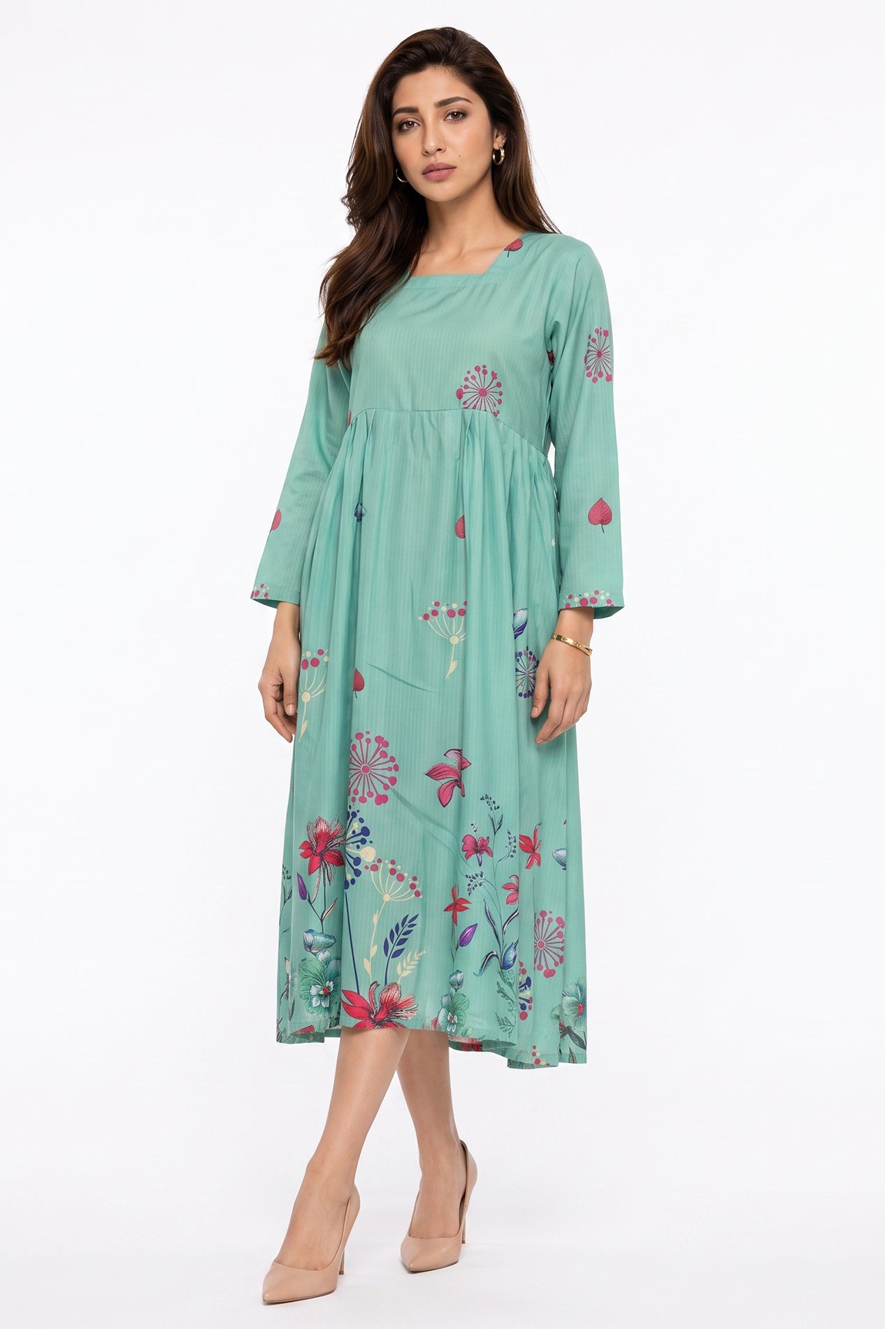 Mint Green Botanical Swiss Bana Dora Maxi Dress