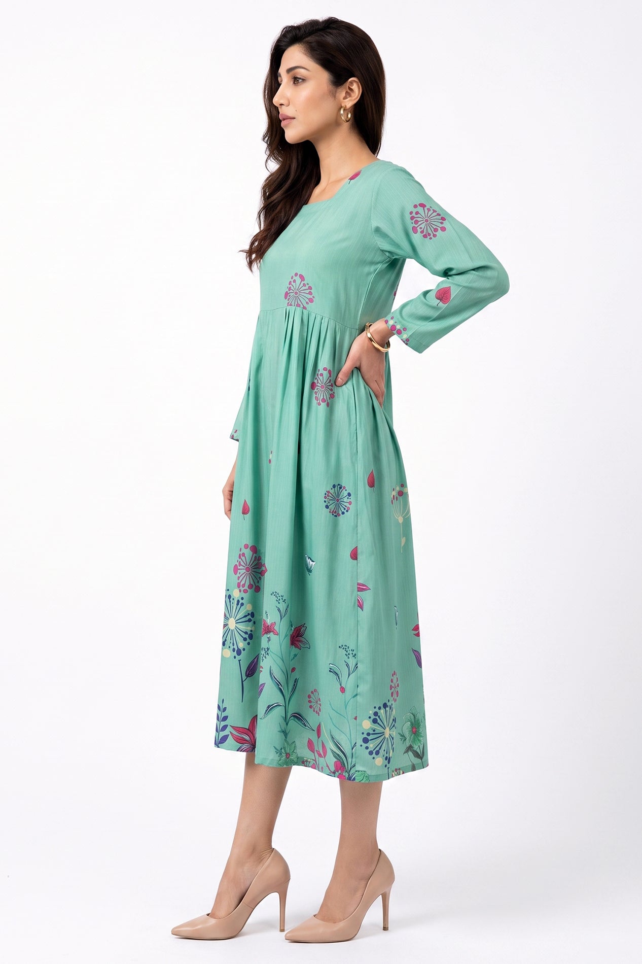 Mint Green Botanical Swiss Bana Dora Maxi Dress