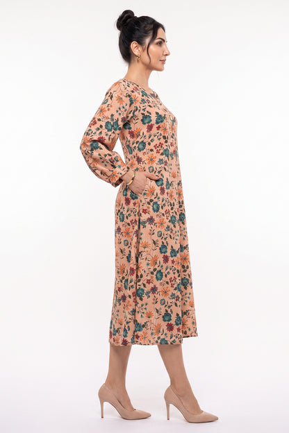 Peach Floral Button Swiss Bana Dora Maxi Dress