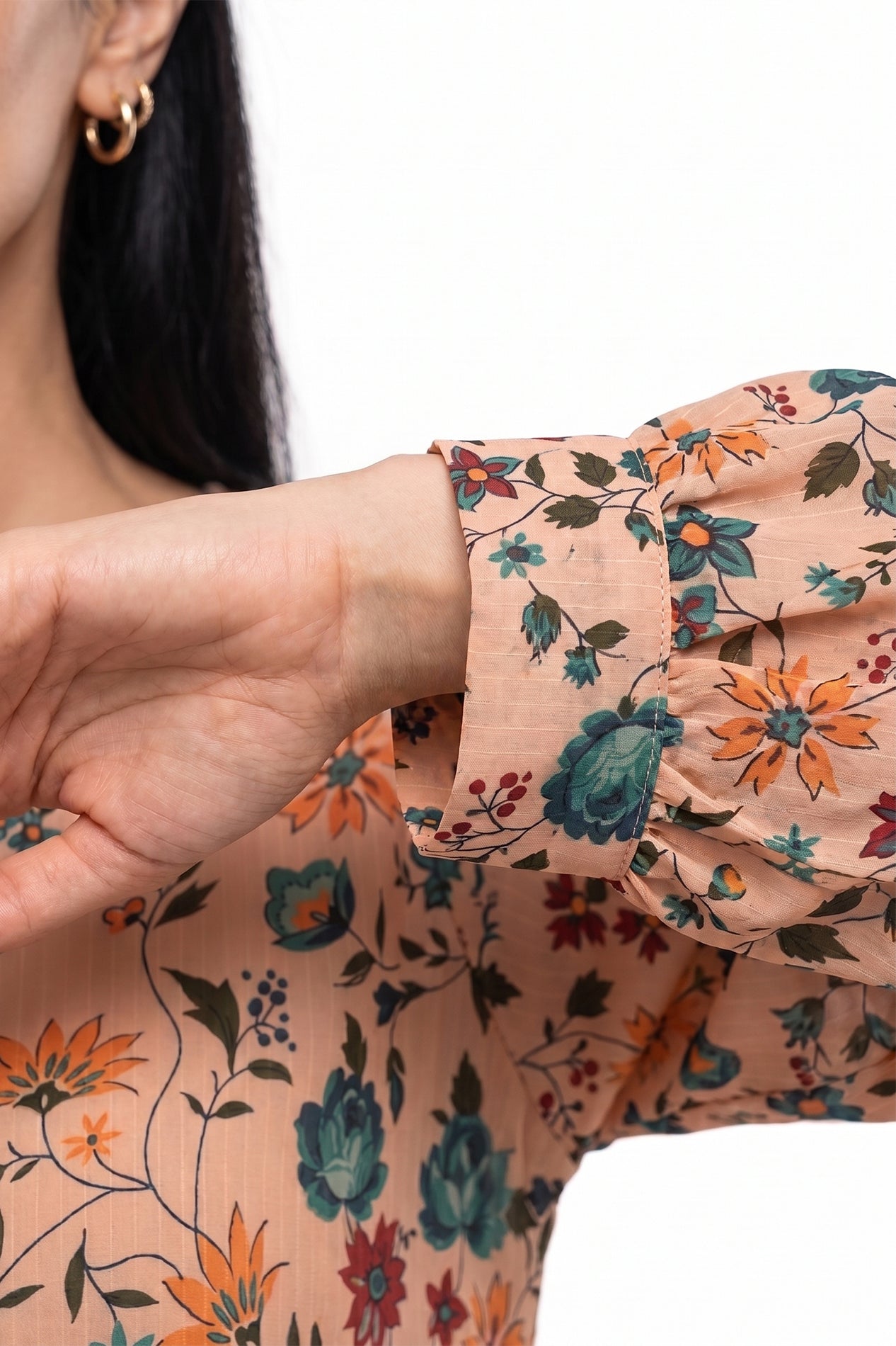 Peach Floral Button Swiss Bana Dora Maxi Dress