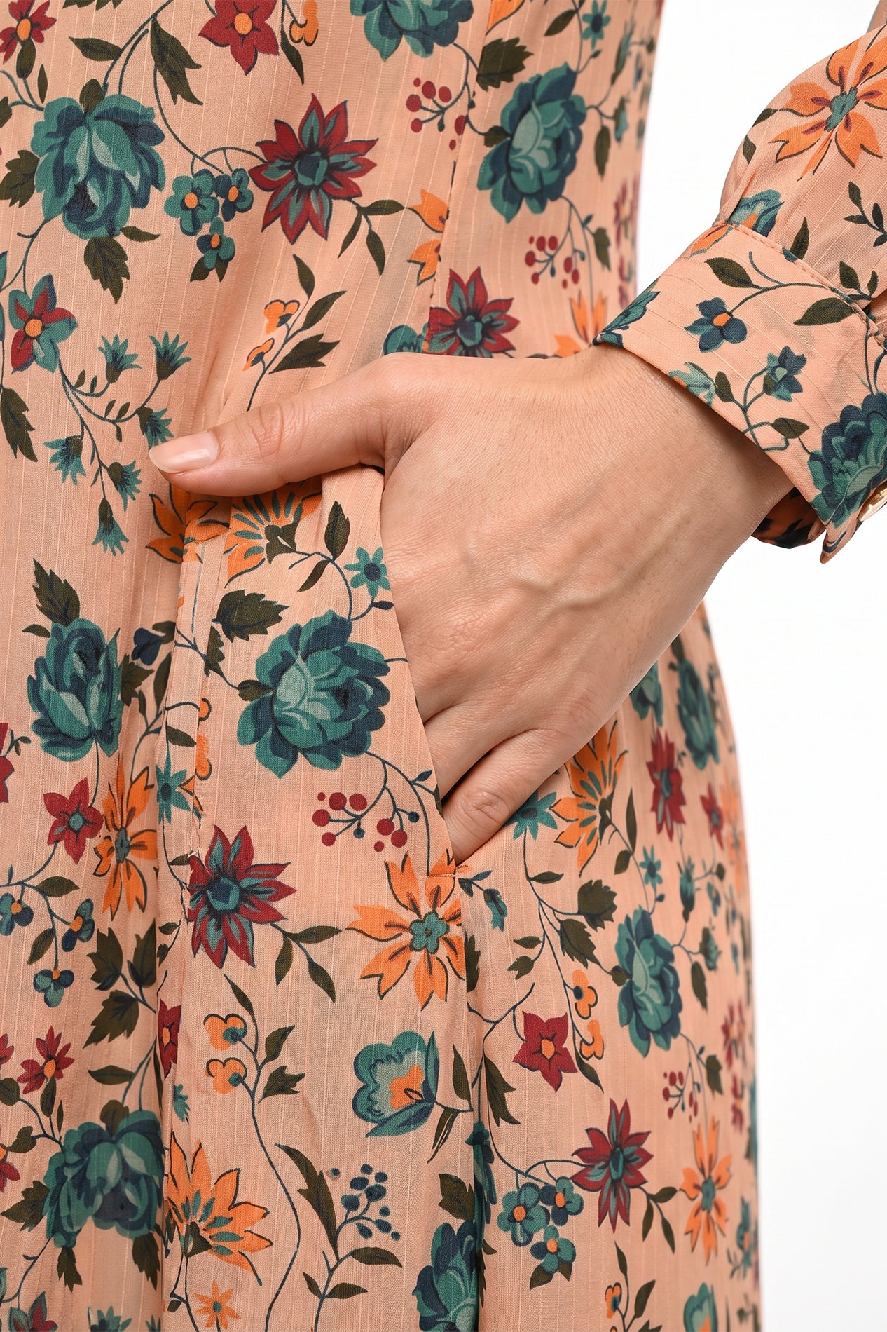 Peach Floral Button Swiss Bana Dora Maxi Dress