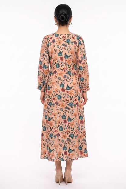 Peach Floral Button Swiss Bana Dora Maxi Dress