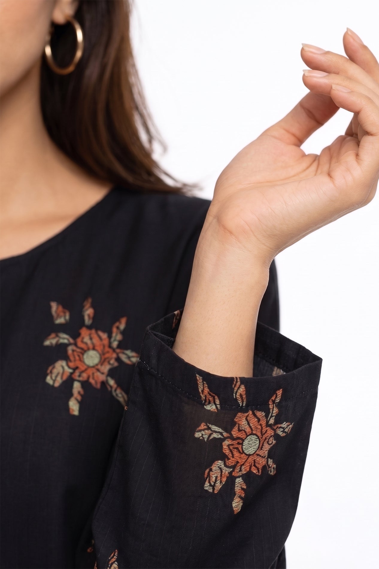 Black Rust Floral Swiss Bana Dora Maxi Dress