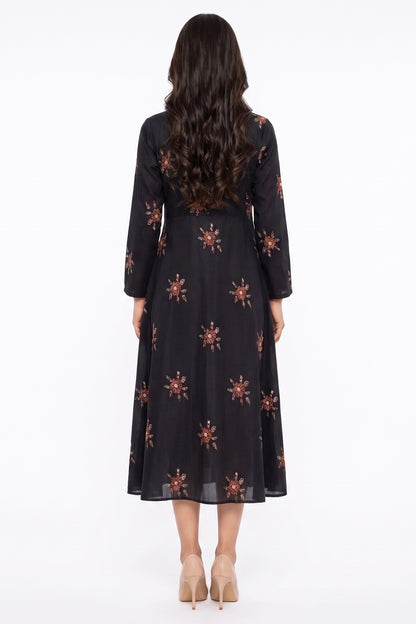 Black Rust Floral Swiss Bana Dora Maxi Dress