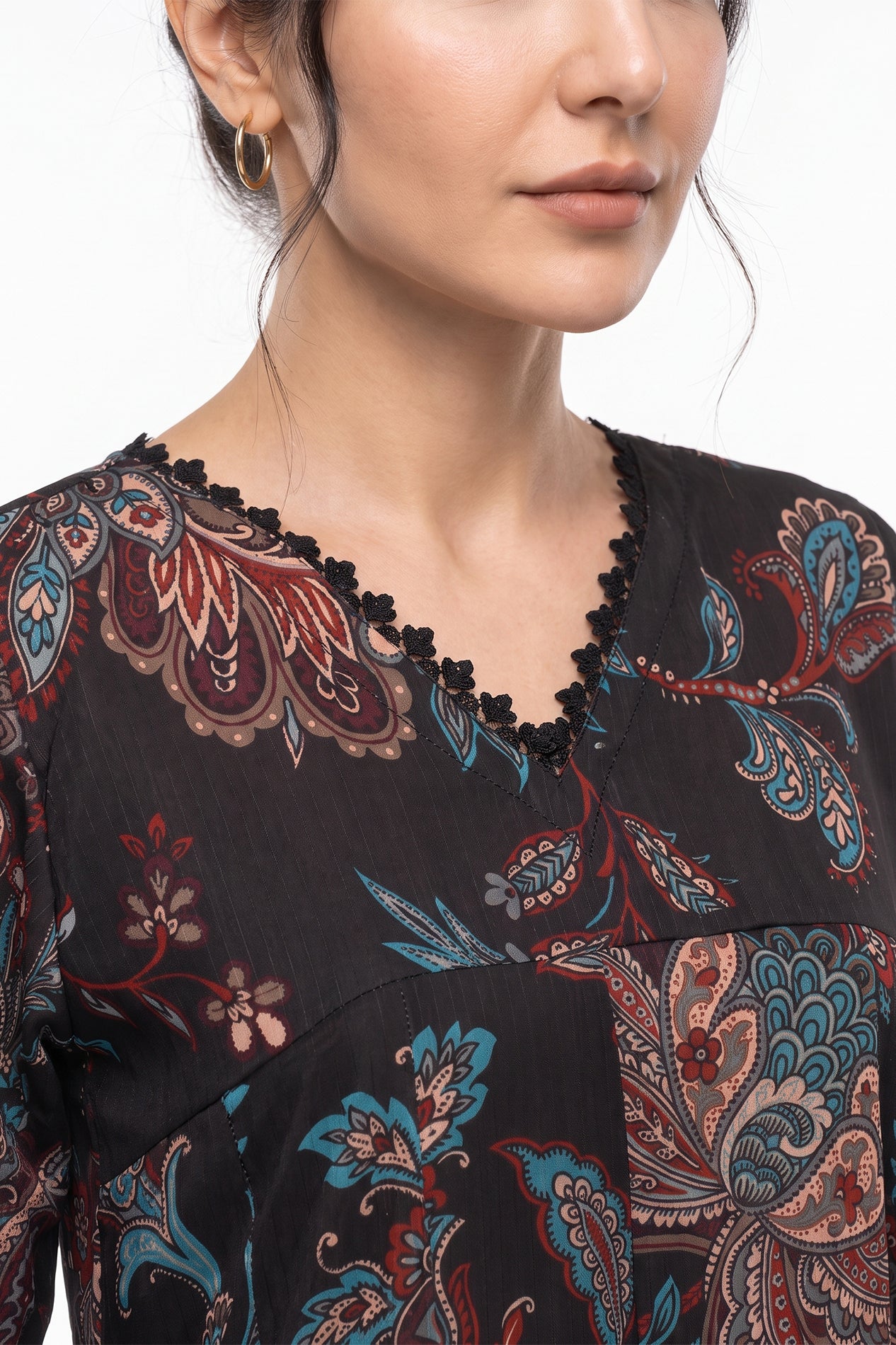 Charcoal Paisley Flared High-Low Hemline Bana Dora Frock