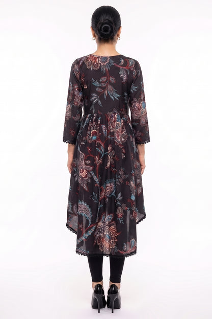 Charcoal Paisley Flared High-Low Hemline Bana Dora Frock
