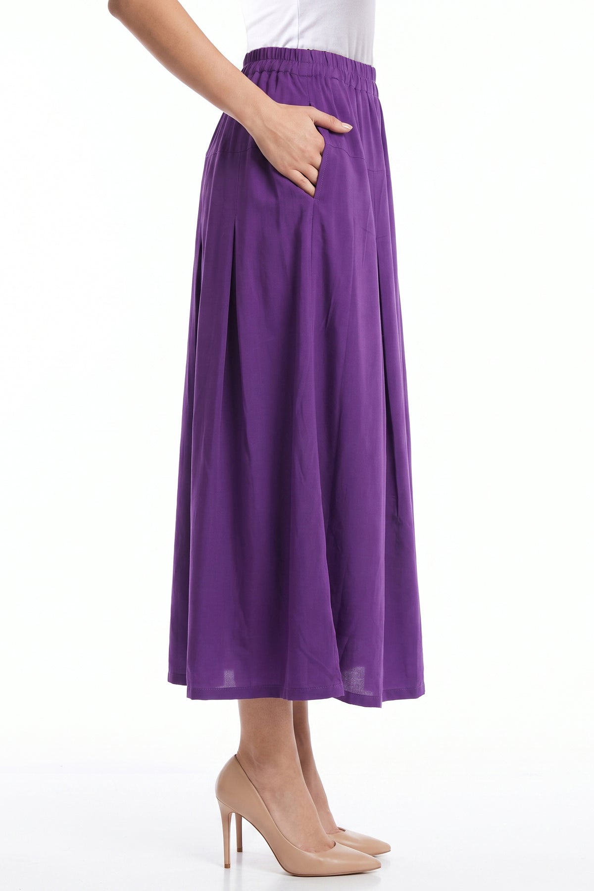 High-Waisted Pleated Linen Skirt with Pockets