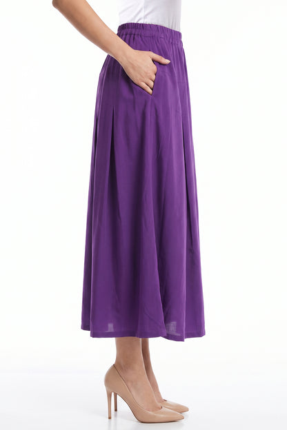High-Waisted Pleated Linen Skirt with Pockets