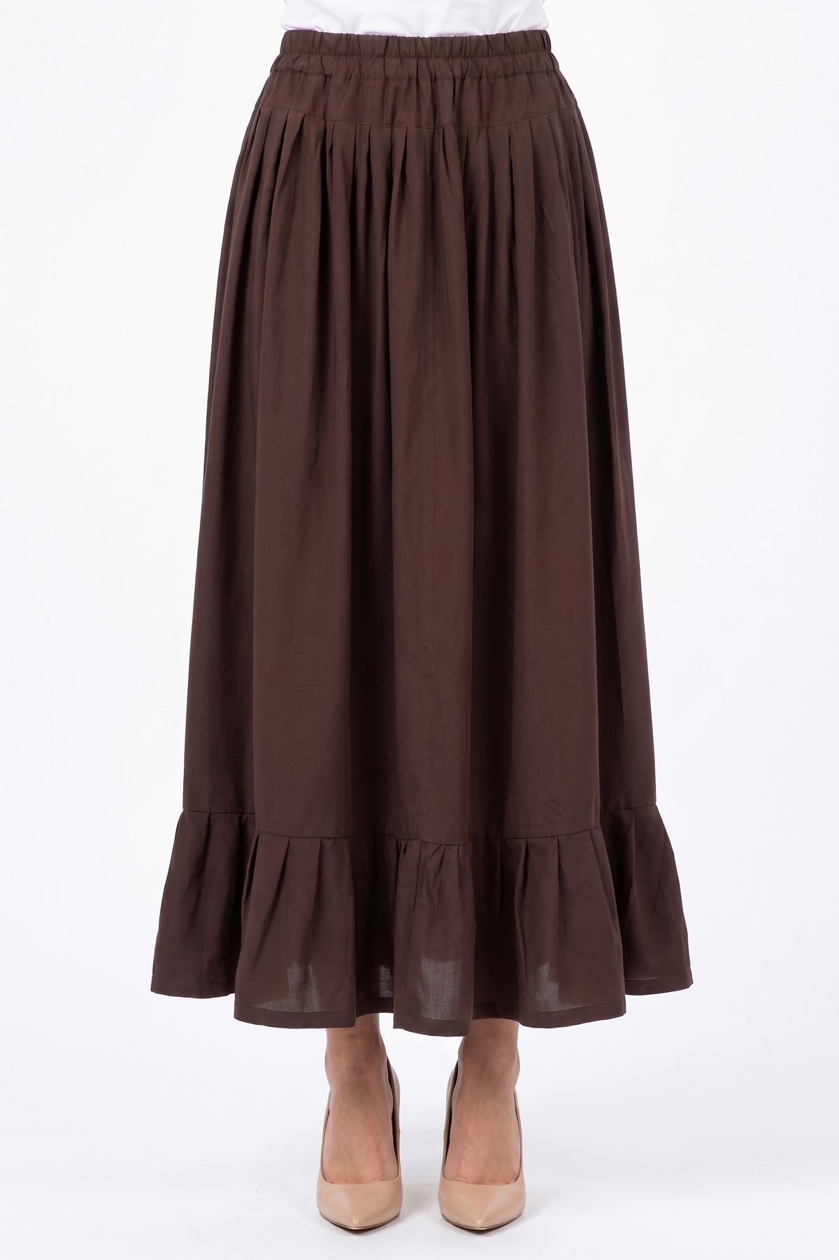 High-Waisted Ruffled Hem Linen Skirt