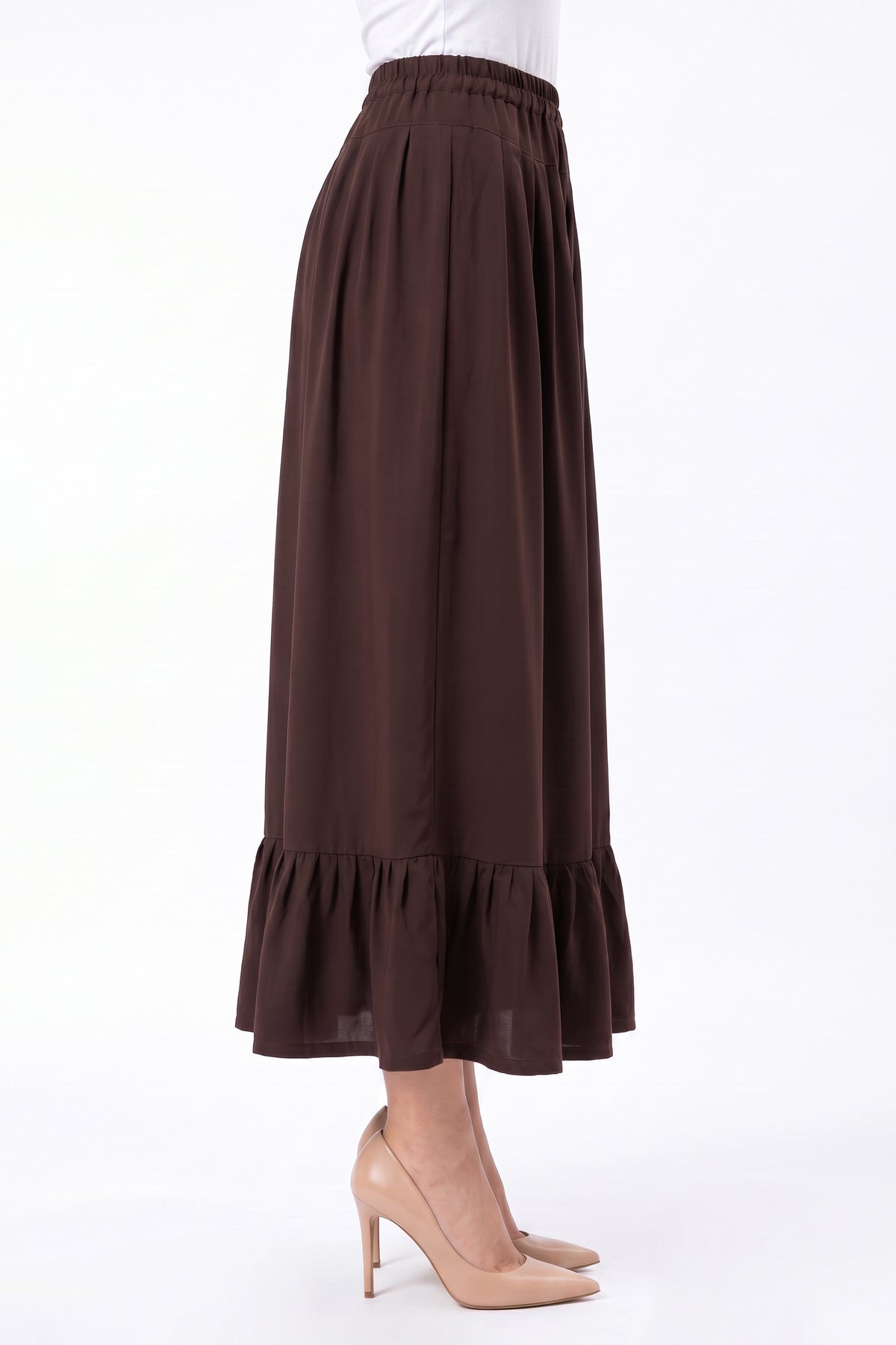 High-Waisted Ruffled Hem Linen Skirt