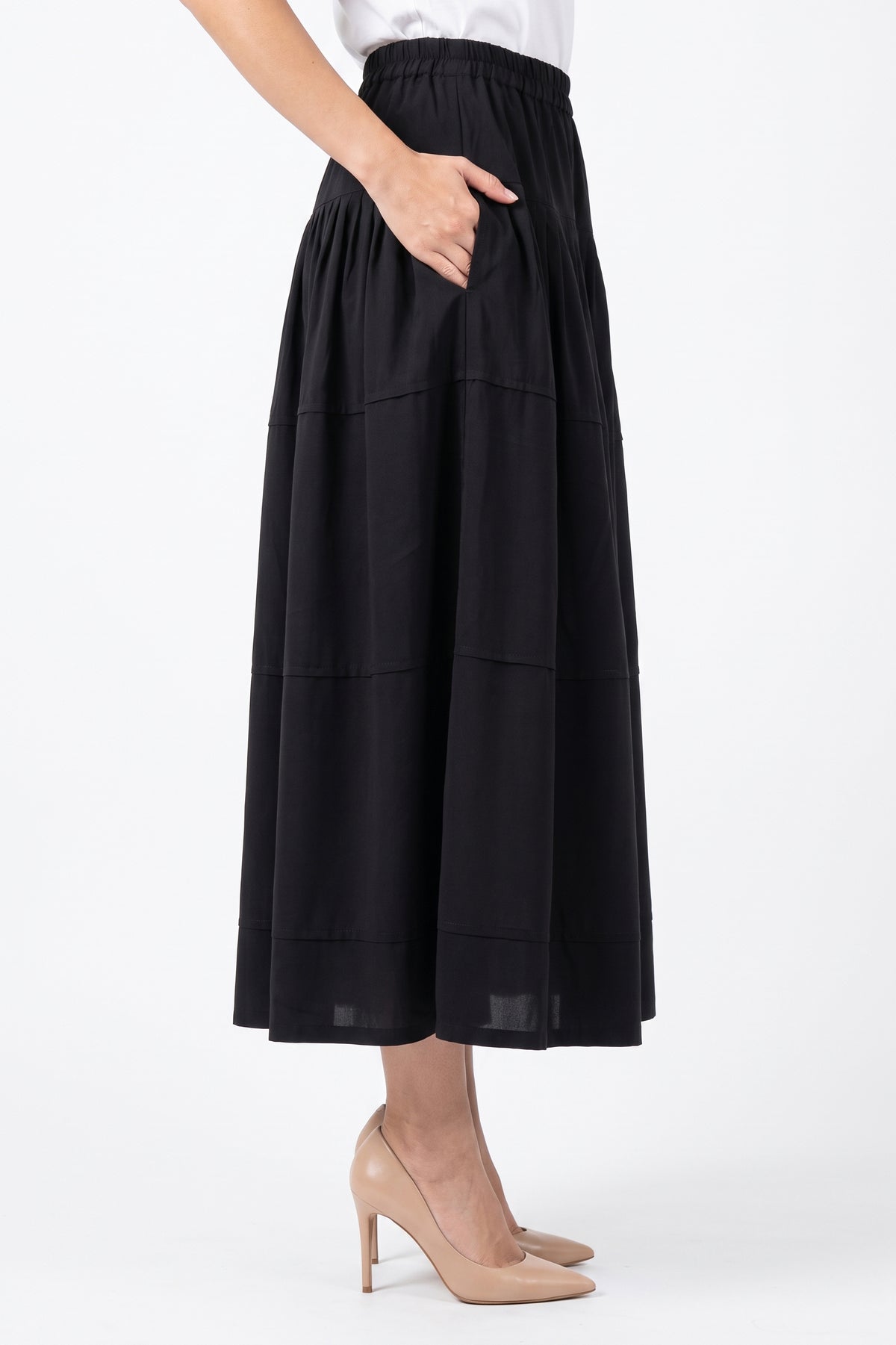 High-Waisted Tiered Linen Skirt with Pockets