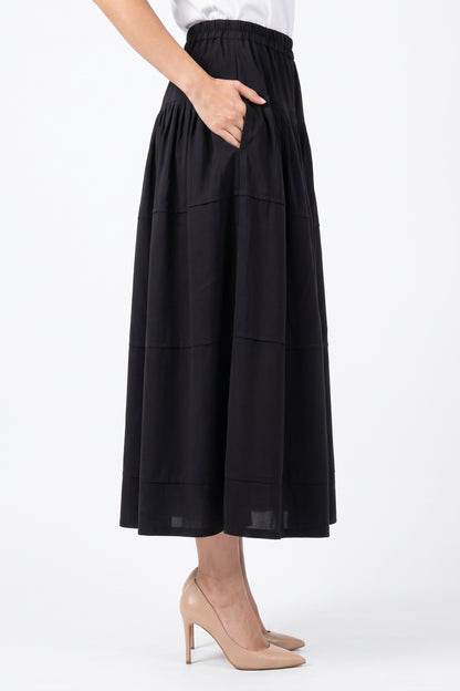 High-Waisted Tiered Linen Skirt with Pockets
