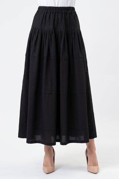 High-Waisted Tiered Linen Skirt with Pockets