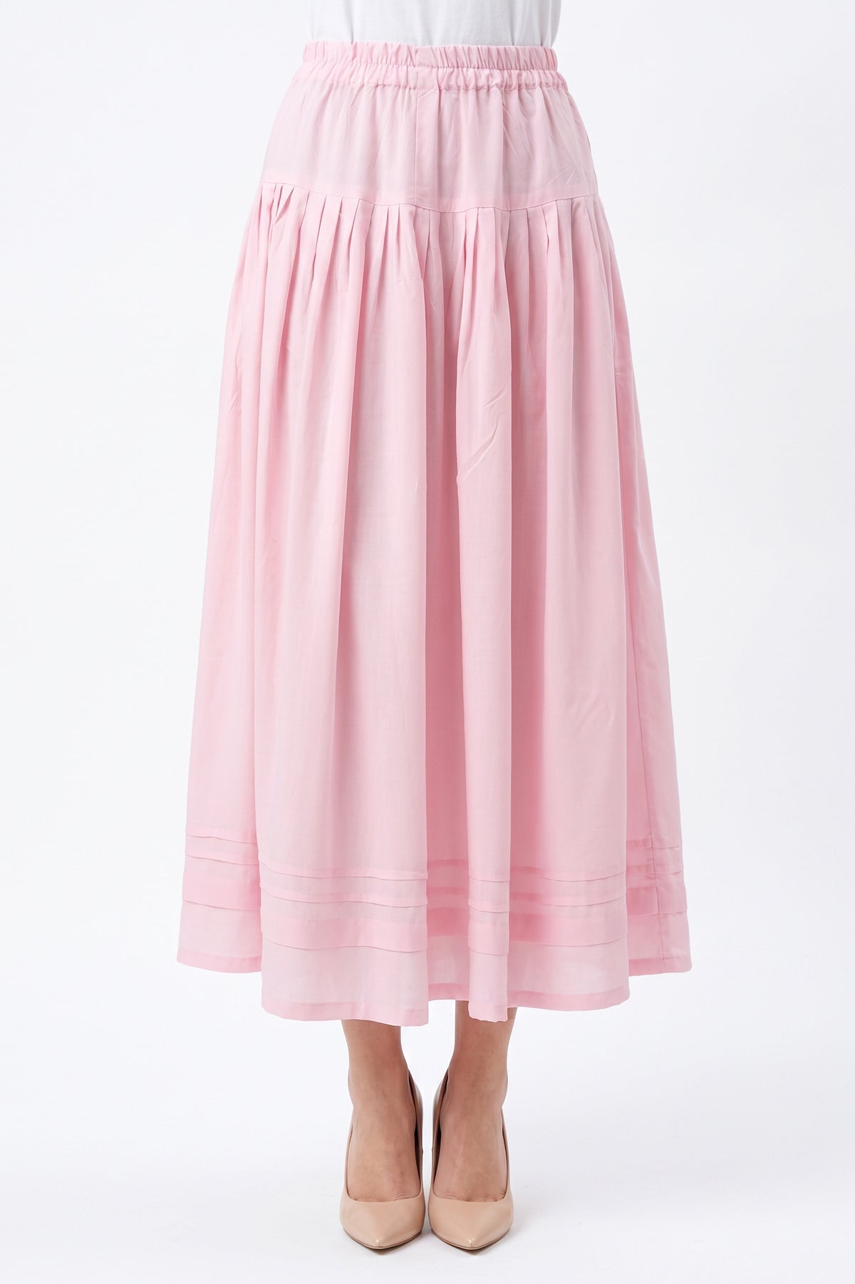 High-Waisted Pintuck Hem Linen Skirt with Pockets