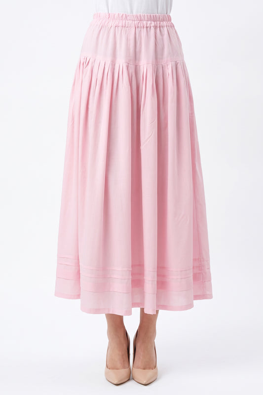 High-Waisted Pintuck Hem Linen Skirt with Pockets
