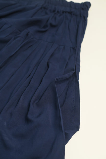 High-Waisted Pleated Tiered Linen Skirt with Pockets