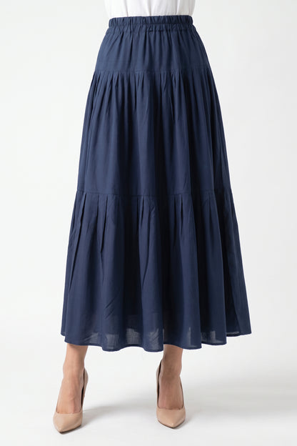 High-Waisted Pleated Tiered Linen Skirt with Pockets