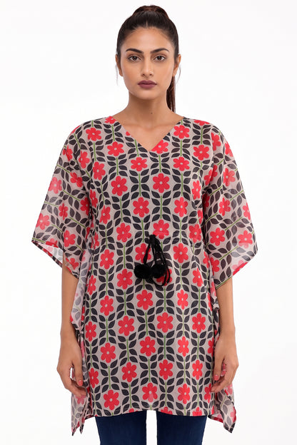 De Sticky Leaves Lawn Printed Short Kurti
