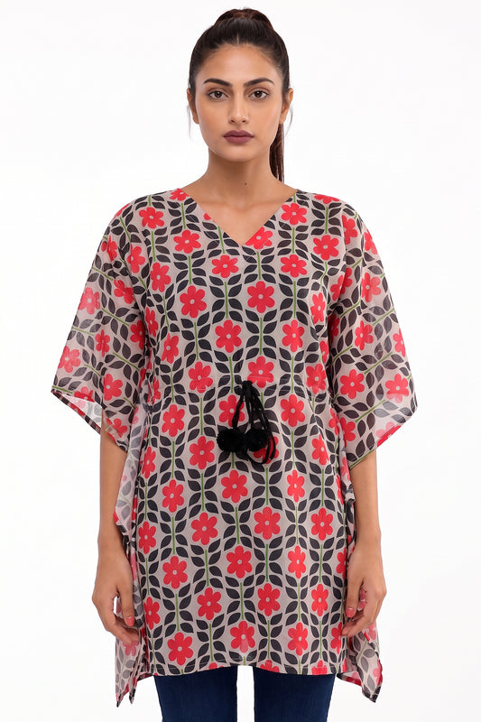 De Sticky Leaves Lawn Printed Short Kurti