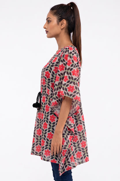 De Sticky Leaves Lawn Printed Short Kurti