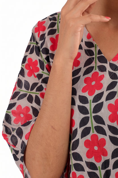 De Sticky Leaves Lawn Printed Short Kurti