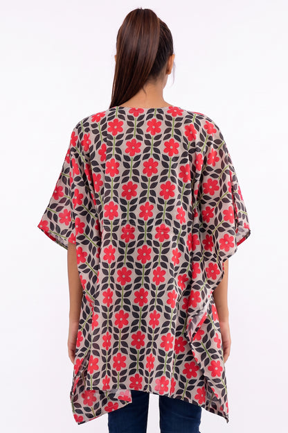 De Sticky Leaves Lawn Printed Short Kurti