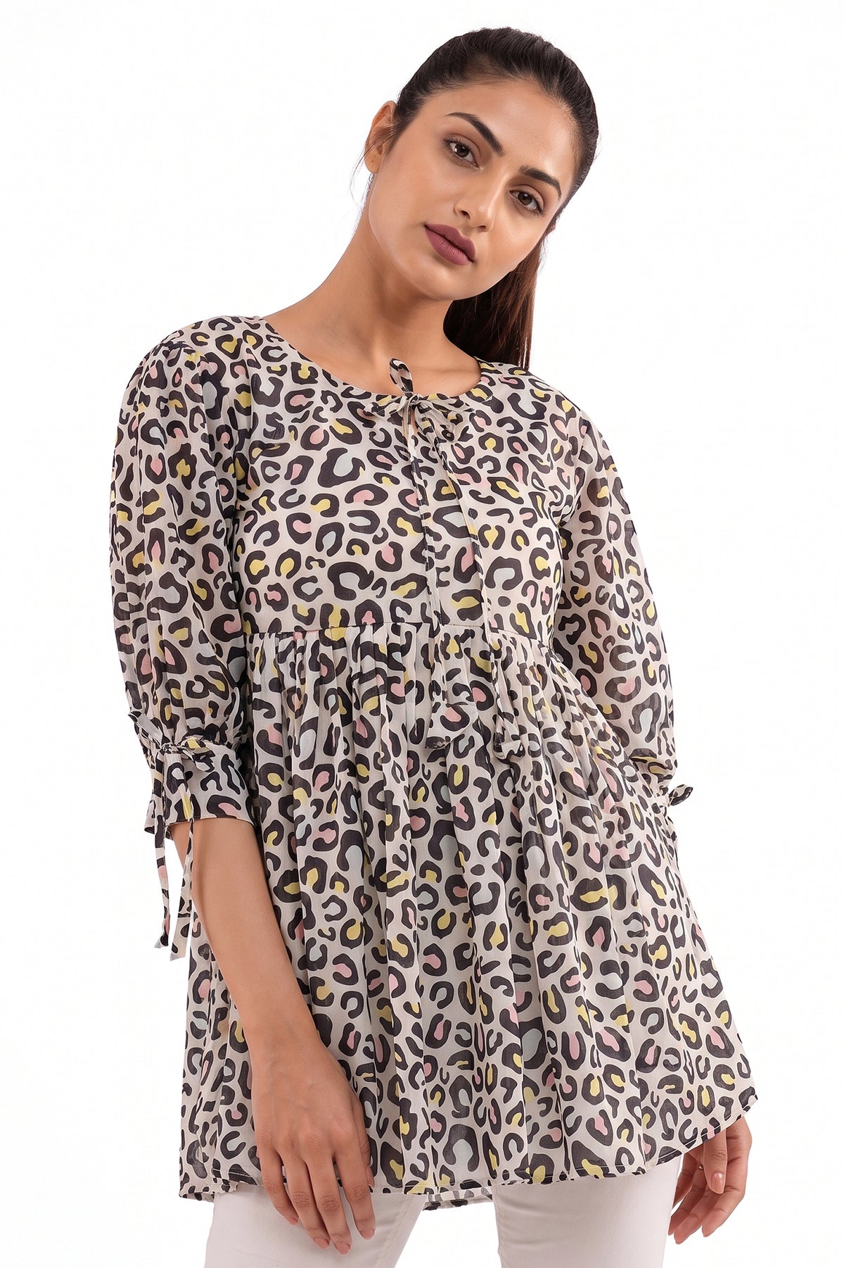 Pastel Cheetah Lawn Printed Short Frock