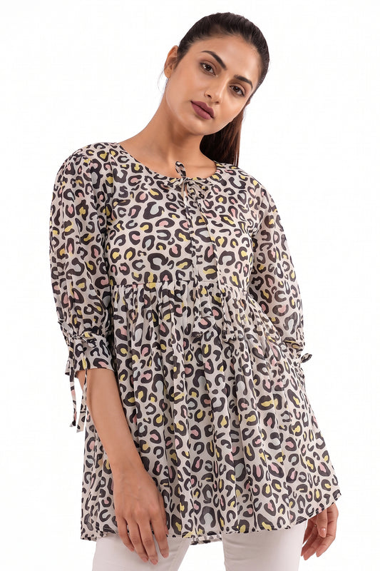 Pastel Cheetah Lawn Printed Short Frock