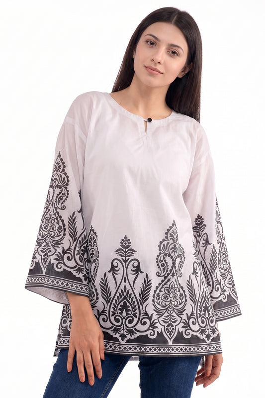 Bottom Border Lawn Printed Short Kurti