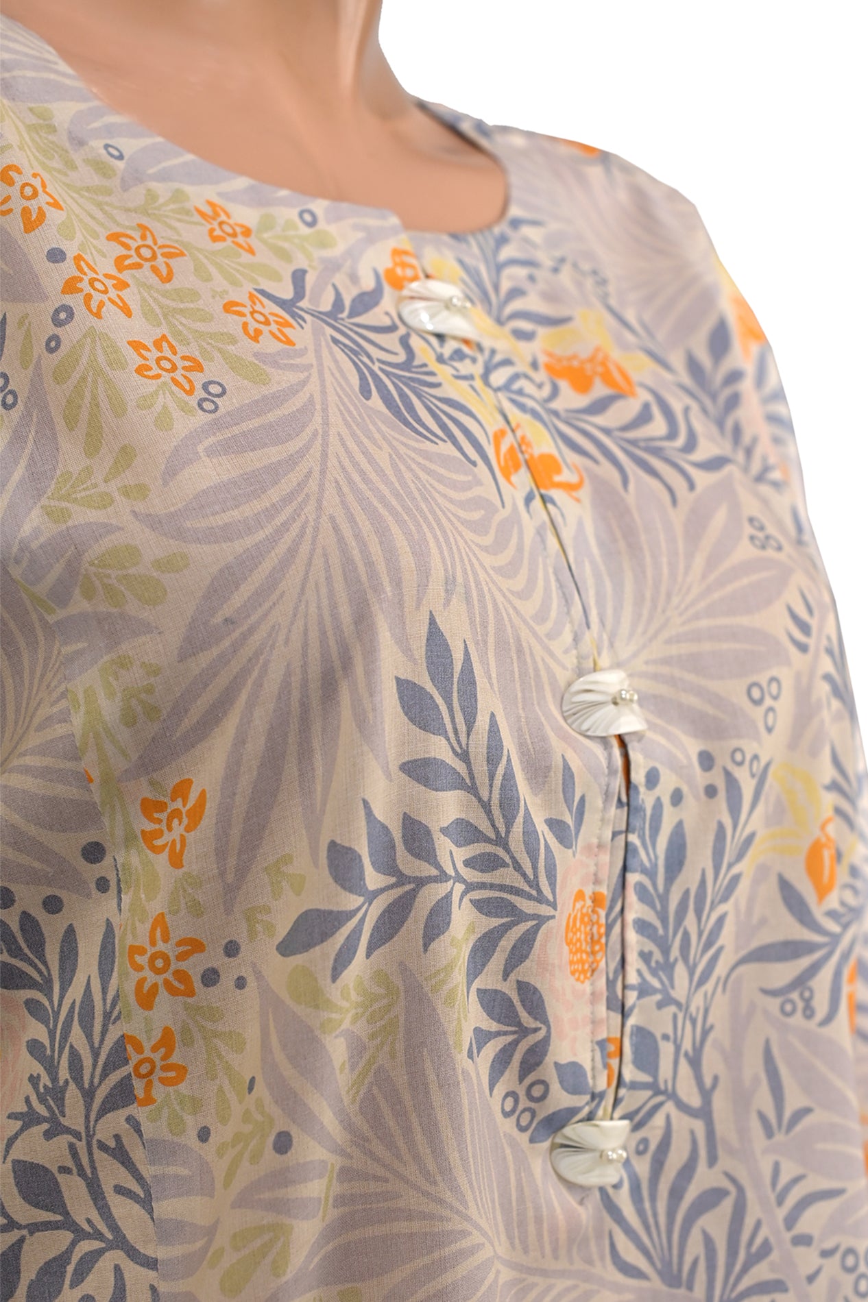 Grey Botanical Floral Lawn Printed Short Kurti